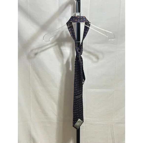 Robert Talbots Navy Blue Orange Geometric Square Pattern Silk Mens Tie